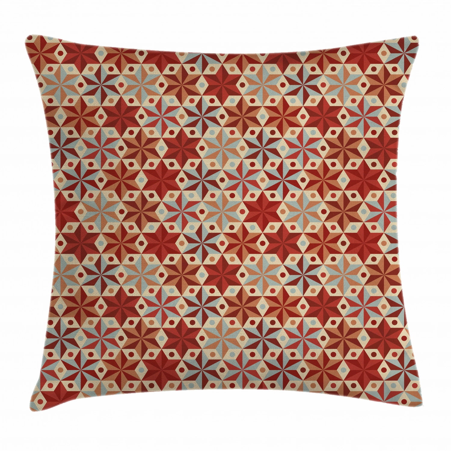 Red and Brown Throw Pillow Cushion Cover, Abstract Anise Stars Pattern in Warm Retro Colors with