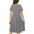 thumbnail image 5 of Jinhomg Casual Dress for Little Girls Cute Sparkly Star Print Flowy Dresses Casual Comfy Short Sleeve Crew Neck Midi Dress Spring Summer T-Shirt Dress Fall Saving Gray 11 Years, 5 of 8