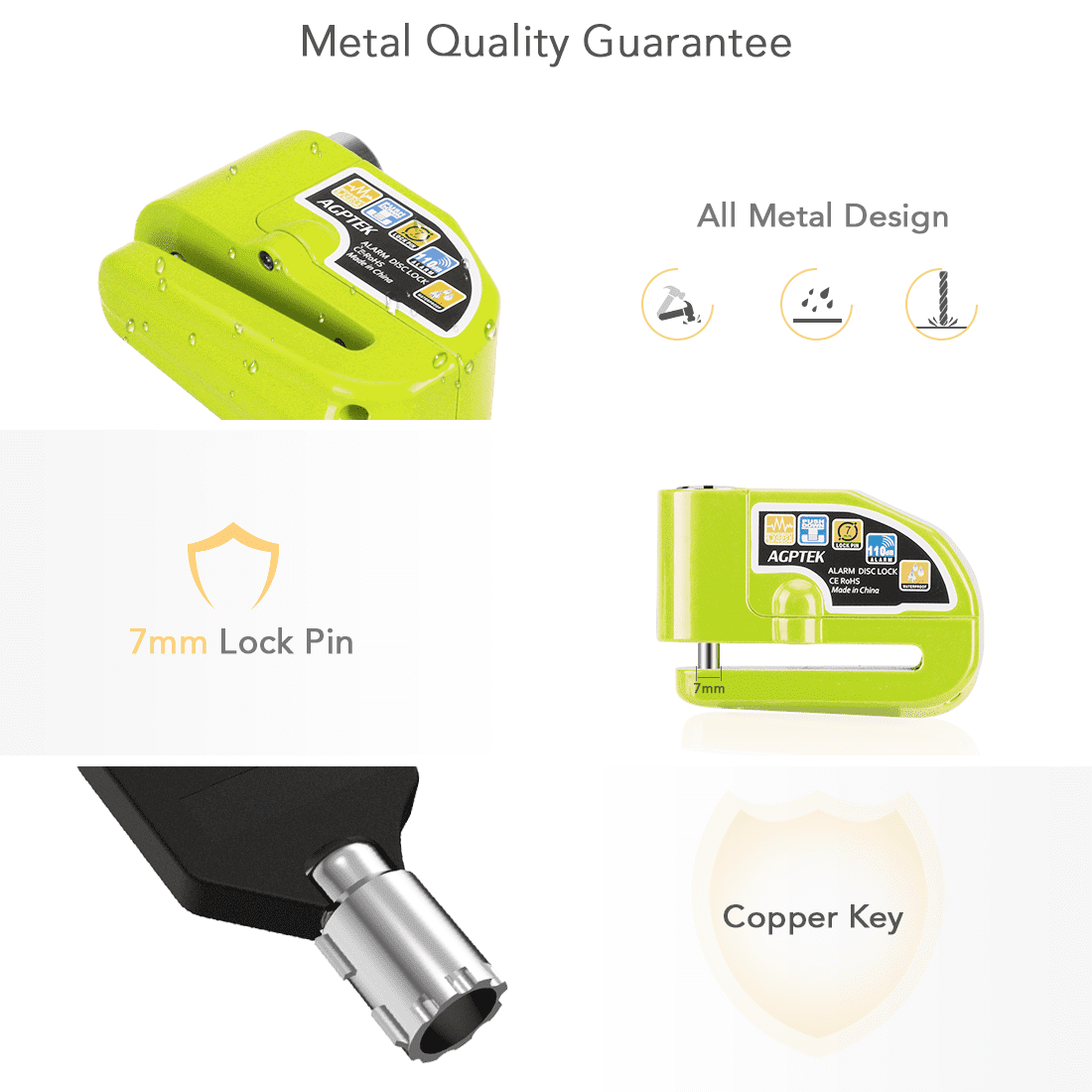 AGPTEK Motorcycle Locks Anti Theft,  Padlock Disk Lock for Bike with Alarm, MLS Green