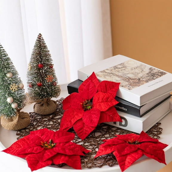SHIMELE Imitation Christmas Flowers Poinsettia Holiday Decor Faux Floral Arrangement Tabletop Decoration Easy Maintenance Home Aesthetic
