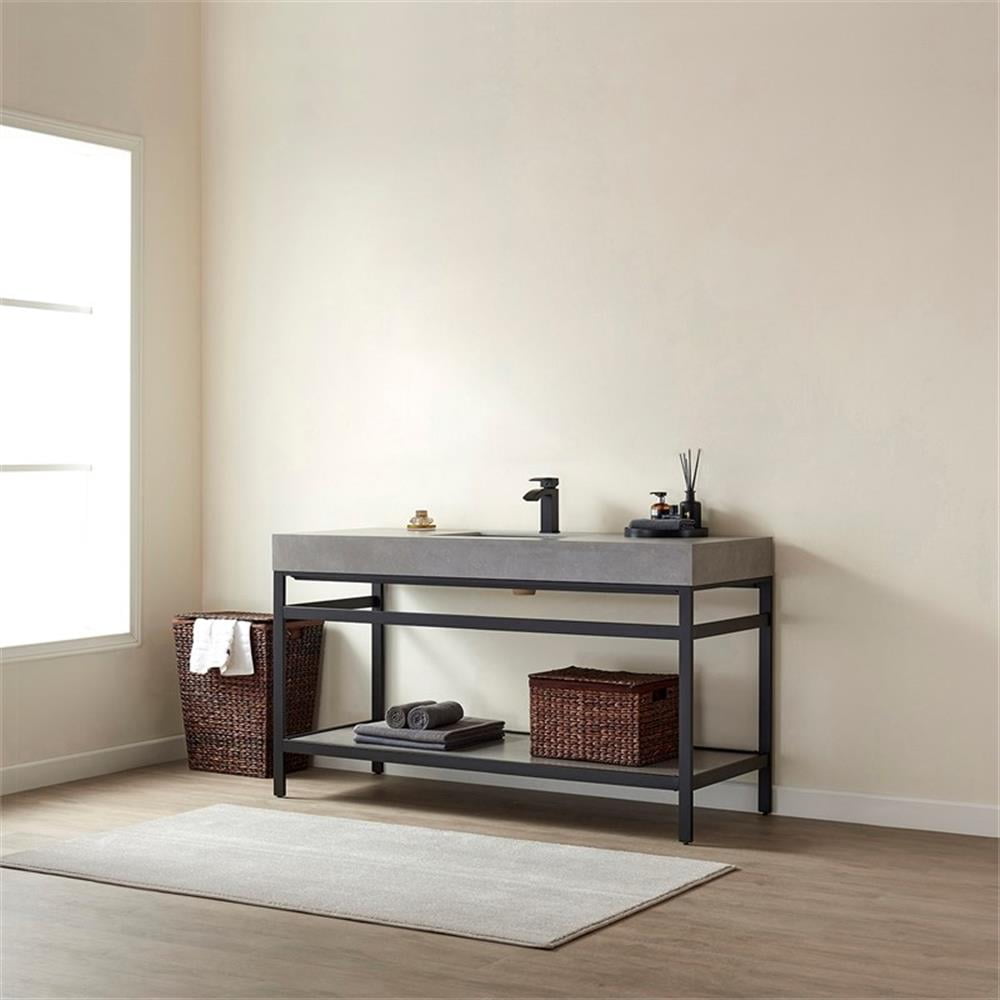Funes 60" Single Sink Bathroom Vanity in Matte Black Frame Gray Top No Mirror