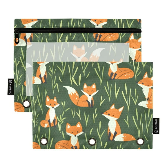 ALAZA 2 Pack Pencil Pouch Cartoon Foxes Pencil Case for 3 Ring Binder Clear Window Pencil Bag Organizers