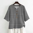 thumbnail image 6 of 3/4 Length Sleeve Womens Tops Cotton Linen V Neck Striped T Shirts Summer Beach Casual Boho Three Quarter Sleeve Tops #01Black S, 6 of 7