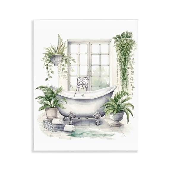 Lush Greenery Bathtub & Window Wall Plaque Art, design by Lettered and Lined