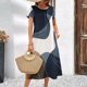 thumbnail image 2 of Vestido elegante de verano para mujer, de manga corta, con estampado de rayas, falda holgada de corte A, cuello redondo informal, 2 of 2