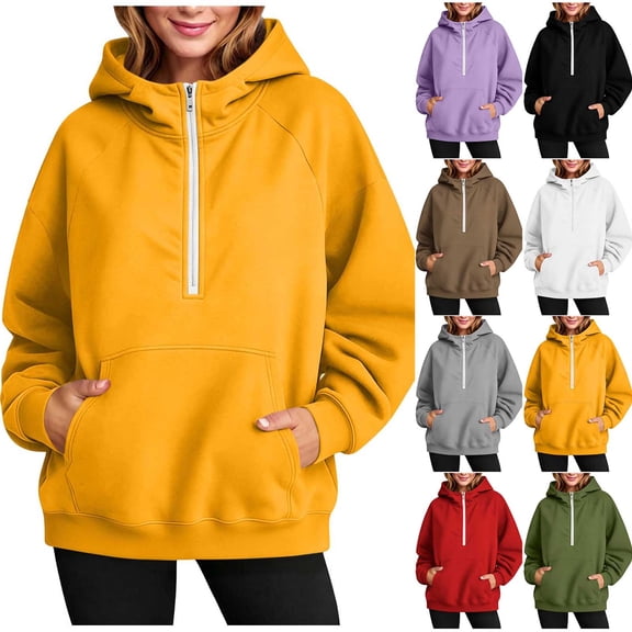 WWC Womens Hoodie, Quarter Zip Pullover Sweatshirt with Pockets, Loose Fit Half High Collar Casual Sweater S-XXL