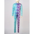 thumbnail image 3 of iEFiEL Kids Girls Stretchy Mermaid Jumpsuit Full Length Long Sleeve Dance Gymnastics Leotard Unitard Fish Scales Print Bodysuit Type C 9-10, 3 of 7