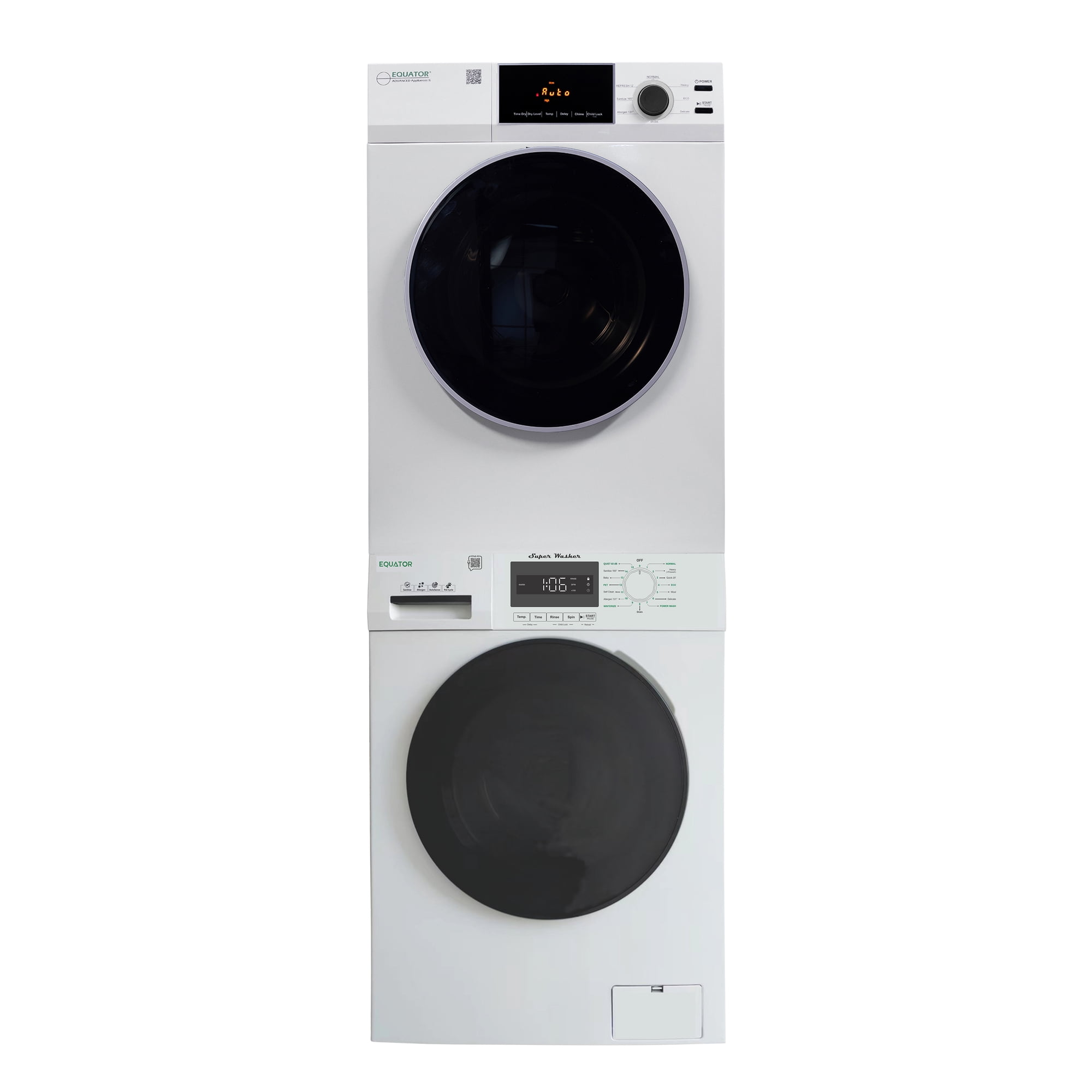 Equator VALUE STACK LAUNDRY 220V 26 Lbs Washer 2.5cf+Vented Dryer 4cf 1 OUTLET