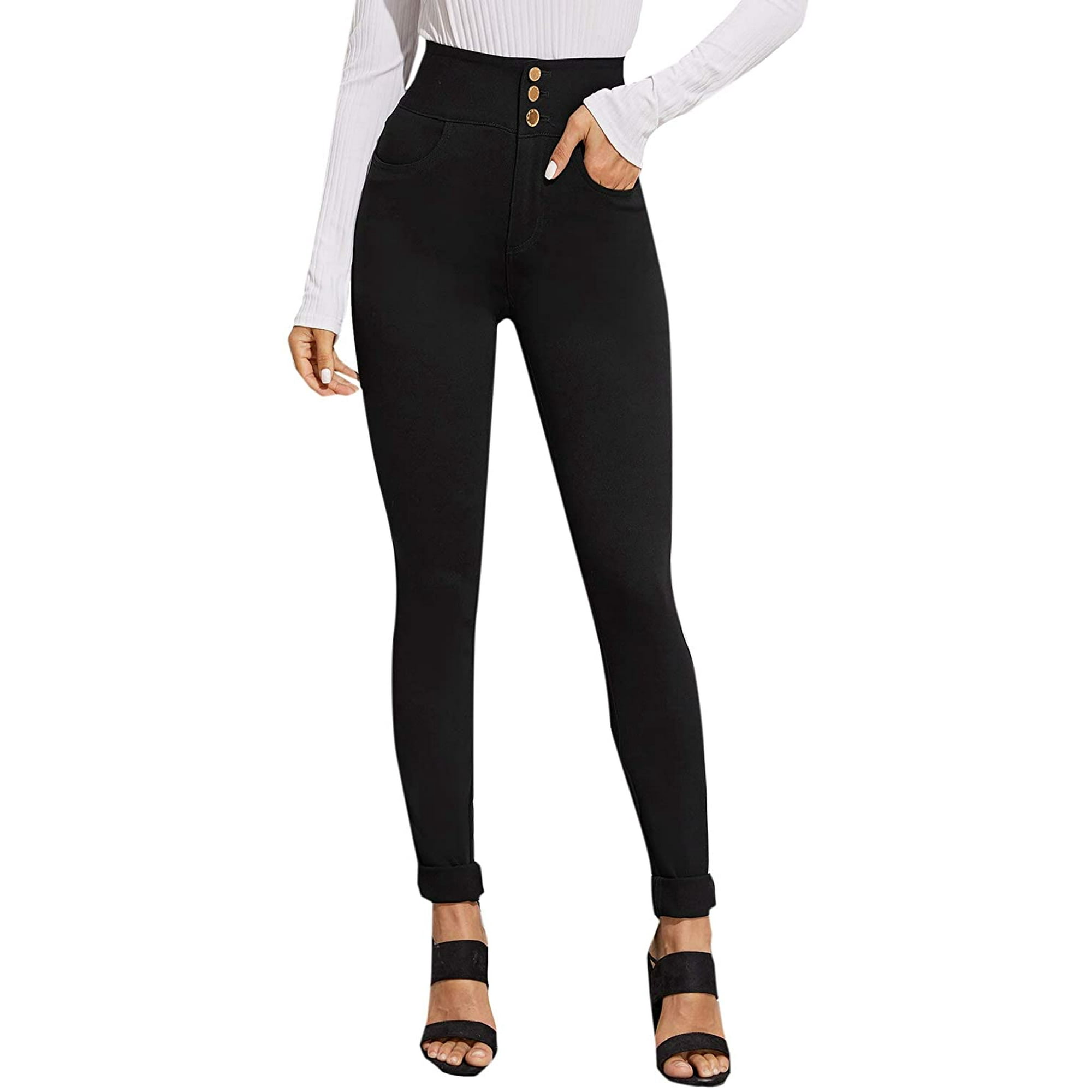 Women s Basic Leggings Stretchy Slim Elastic High Waist Work Pants