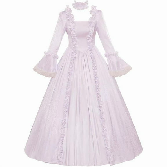 Women's White Medieval Renaissance Dress Victorian Rococo Ball Gown Long Party Outfit