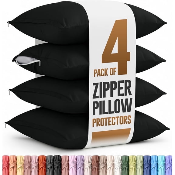 Utopia Bedding 4 Pack Pillow Protectors with Zipper Queen Size, Soft Brushed Microfiber Fabric Pillow Cases, Shrinkage and Fade Resistant Pillow Covers Black