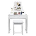 thumbnail image 3 of Patiojoy Make-Up Vanity Table Dresser Set w/LED Light & Padded Stool White, 3 of 8