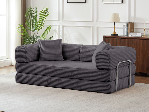 Gewnee Dark Gray 2-in-1 Convertible Corduroy Sofa Bed with High-Density Sponge No Assembly for Apartment Dorm Office