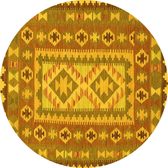 Ahgly Company Machine Washable Indoor Round Persian Yellow Traditional Area Rugs, 8' Round