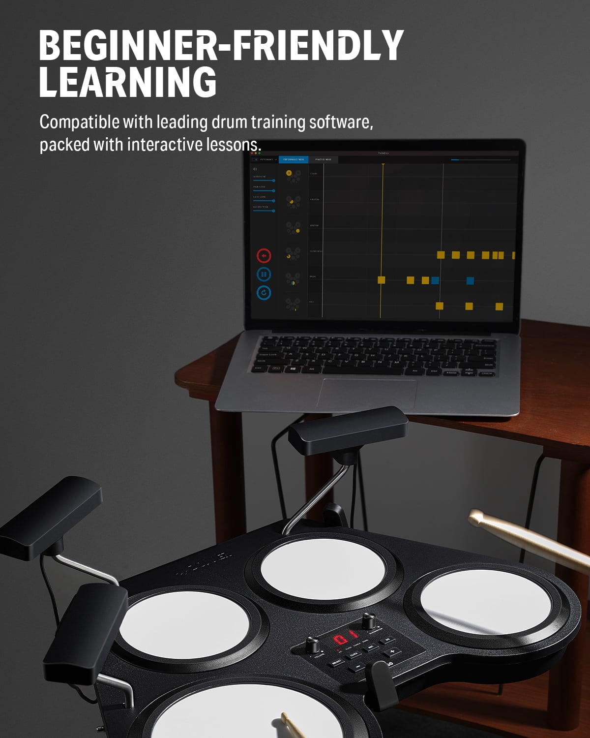 Donner Electronic Drum Set, Electric Table Drum Set for Beginner, Digital Drum Kit for Practice, 180 Sounds, with Sticks, 2 Switch Pedal, Bag