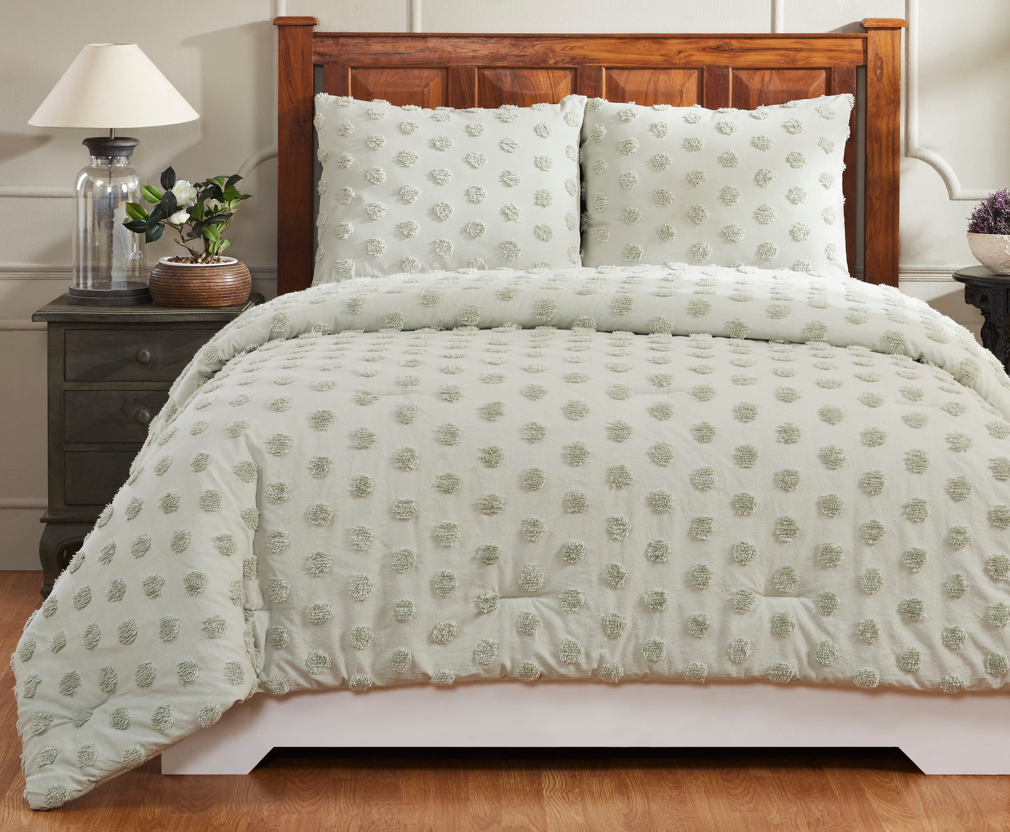 Better Trends Chenille Comforter Set King Size 3 Piece 100% Cotton Soft & Cozy All Season Bedding Athenia Collection Sage