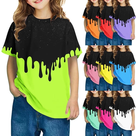 QNANSPI T-Shirts for Girls, Girls Short Sleeve Tops, QNANSPI Boys And Girls 3-14 Years Casual Print Short Sleeve Round Neck T-Shirt For Everyday