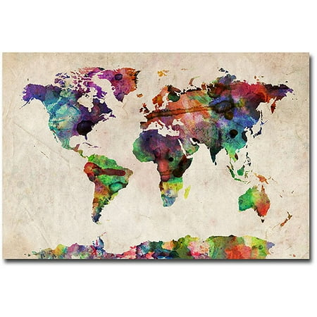 Trademark Art "Urban Watercolor World Map" Canvas Art By