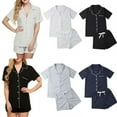 thumbnail image 3 of Womens 2 Piece Pajamas Set Short Sleeve Sleepwear Button-Down Shirt and Shorts Set, 3 of 6