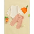 thumbnail image 4 of My First Halloween Baby Boy Outfit Letter Pumpkin Embroidery Long Sleeve Romper Plaid Pants and Hat 3Pcs Fall Winter Clothes Set, 4 of 10