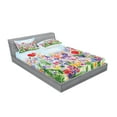 thumbnail image 2 of Ambesonne Floral Fitted Sheet & Pillow Sham Set, Summer Blooms, Calking, Red Green Purple, 2 of 2