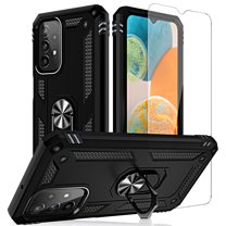 Xhy Samsung Galaxy A23 5G Case with Screen Protector and Magnetic Ring Mount Kickstand Military Grade Full Body Double Layer Drop Protection Rugged Durable for Galaxy A23 5G Phone - Black
