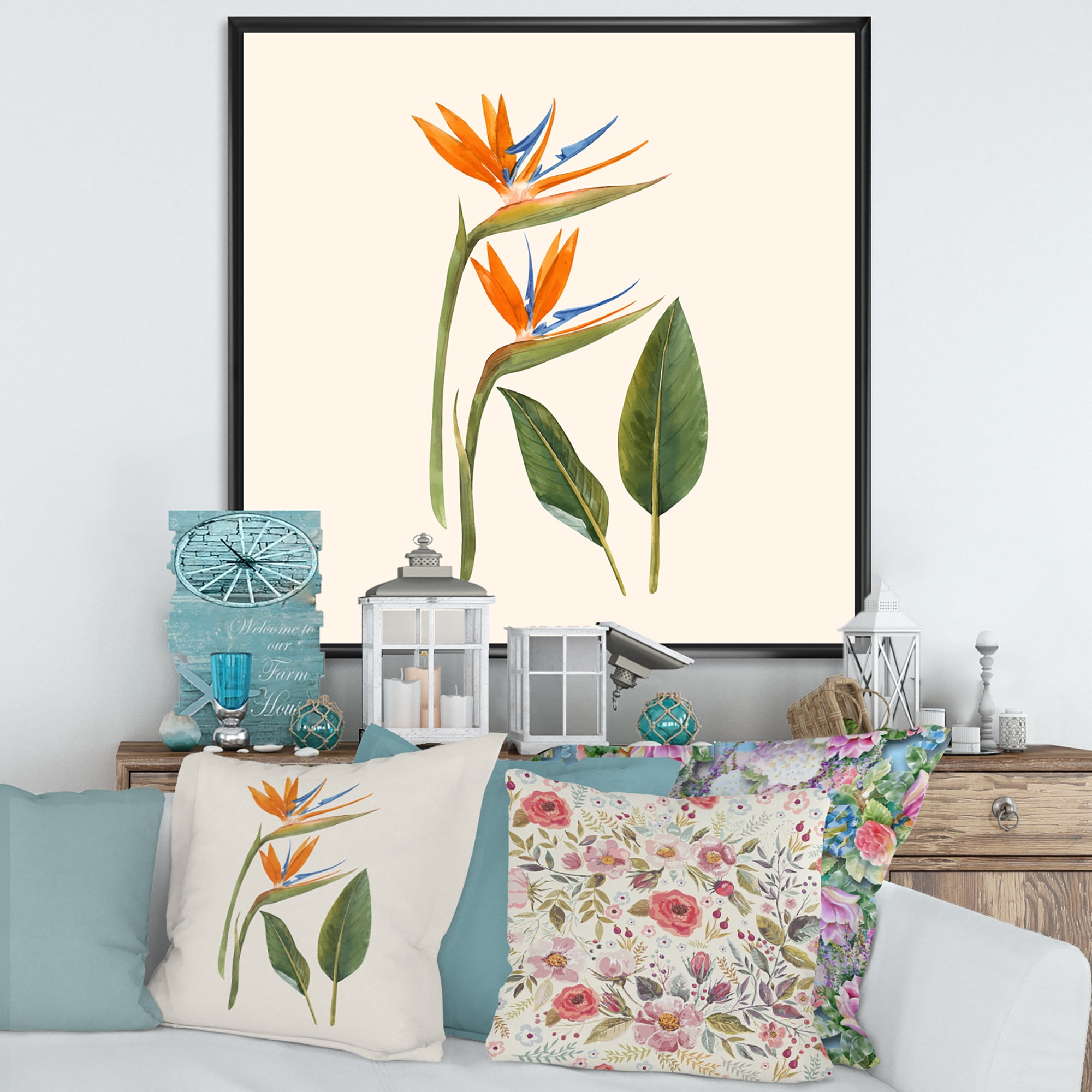 Designart 'Ancient Strelitzia Flowers' Traditional Framed Canvas Wall Art Print