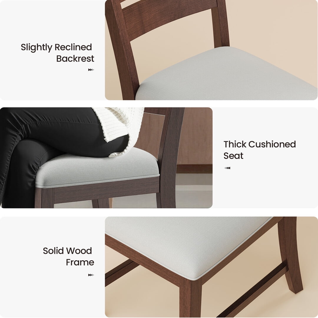 COLAMY SERA Solid Wood Dining Chair Set of 4 with Fabric Upholstered Cushion, Ladder Back Farmhouse Kitchen Chair, Modern Two-Tone Chair for Home and Restaurant, Brown