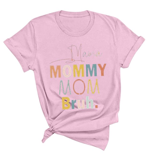 Meichang T-Shirts Graphiques Amusants Leeter pour Femmes Mama Mommy Mom Bruh T-Shirts Manches Courtes Col Rond Hauts d'Été Décontractés Coupe Ample T-Shirts Blouses Rose m