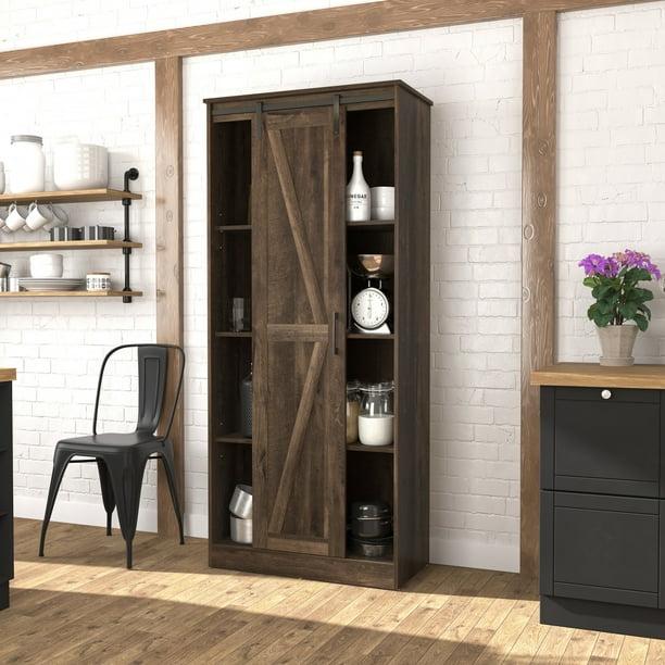 Woven Paths Shelton Wood Kitchen Pantry With 1 Sliding Barn Door Dusty Oak Com Woven Paths Shelton Wood Kitchen Pantry With 1 Sliding Barn Door Dusty Oak, Sliding Barn Door Kitchen Pantry