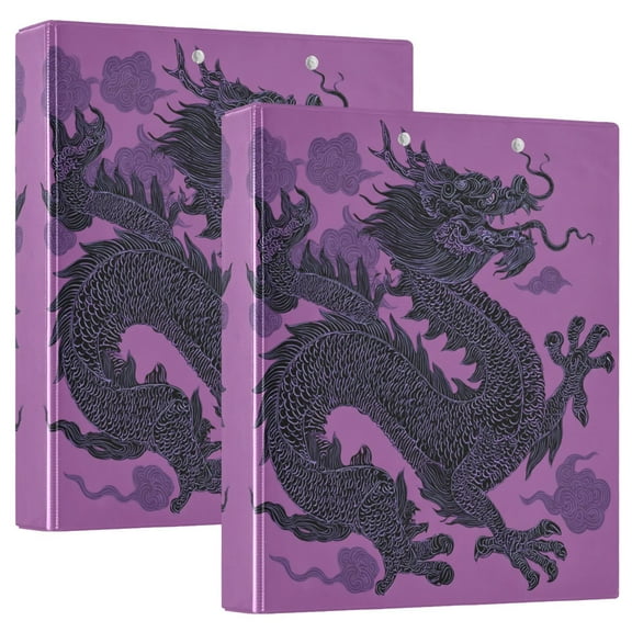 Waterproof PVC Round Ring Binder - D-Rings Clipboard, 200 Page Capacity (1 or 2-Pack), Ideal for Office , Home and School，Black Dragon