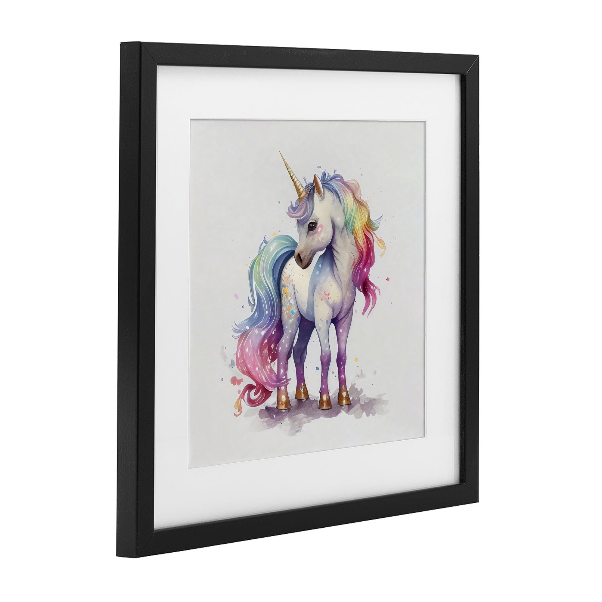 Stupell Industries Watercolor Unicorn & Rainbow Mane Black Framed Print Under Glass, design by Creative Studio