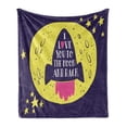 thumbnail image 1 of Love Soft Flannel Fleece Throw Blanket, Rocket Goes to the Space I Love You to the Moon and Back Words Stars Design, Cozy Plush for Indoor and Outdoor Use, 50" x 60", Yellow Indigo, by Ambesonne, 1 of 6