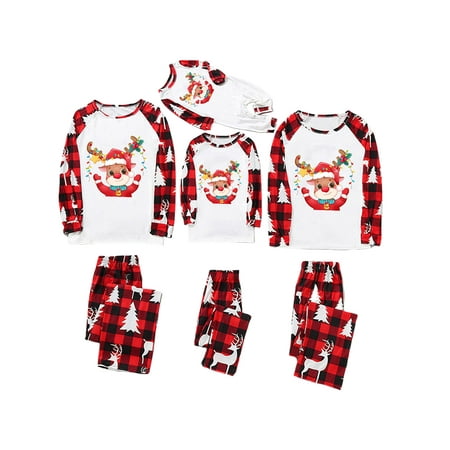 

Glookwis Mommy Dad Child Elk Print Matching Family Pajamas Set Loose PJ Sets Soft Casual Nightwear Plaid Long Sleeve Sleepwear White Child-2Y