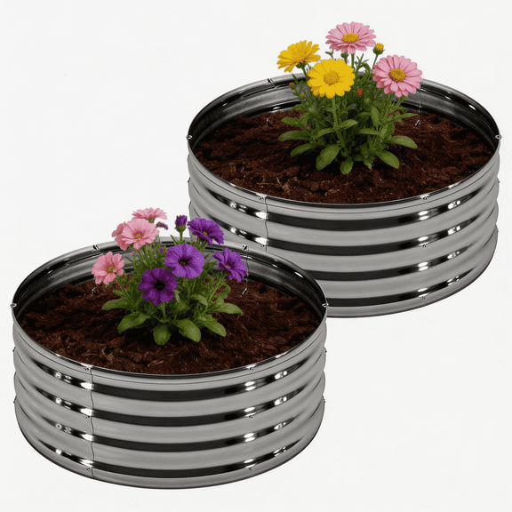 Galvanized Steel Raised Garden Bed Kit, 2 Pack 24" x 24" x 12" Metal Planter Box, Rust Resistant Outdoor Garden Planter for Vegetables, Herbs, Flowers