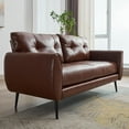 thumbnail image 3 of AODAILIHB 61" Mini Leather Arm Couch, 2 Seater Modern L-Shaped Sofa, Mid Century Modern Small Comfy Loveseat Sofa for Living Room, Bedroom, Office, Brown, 3 of 9