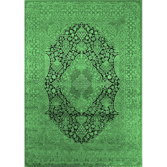 Ahgly Company Indoor Rectangle Oriental Emerald Green Industrial Area Rugs, 7' x 9'