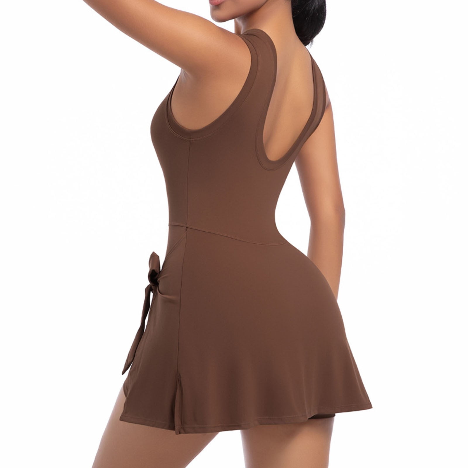 FireFox Cute Golf Tennis Dress 2 in 1 Workout Athletic Dresses for Women with Shorts Outfits Summer Clothes-Brown-M,Athletic Dresses for Women with Shorts,Plus Size Tennis Dress