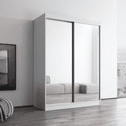 Aria 2 Door 59 Wide Modern High Gloss Wardrobe Armoire, White Body with All Mirror Fronts