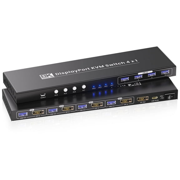 4 Port Displayport KVM Switch 1 Monitor 4 Computers, USB 3.0 8K60Hz 4K120Hz DP KVM Switch for Controlling 4 Computers with 1 Set of Keyboard and Mouse
