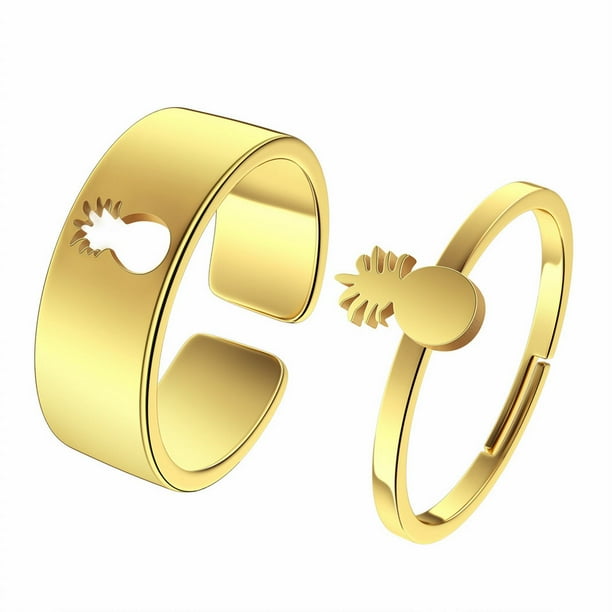 Anillo de acero inoxidable para mujeres hombres moda oro plata a juego anillos para parejas anillos conjunto ajustable joyería piña anillo amantes de la fruta joyería