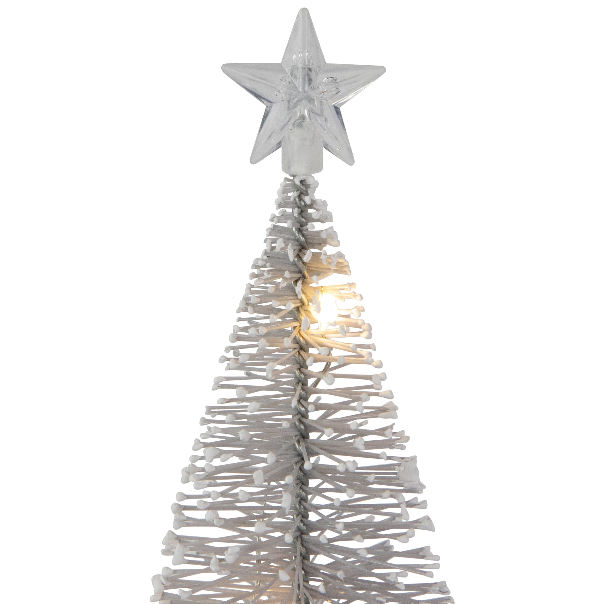 Set of 2 LED Pre-Lit Mini Bottle Brush Pine Christmas Village Trees - 7" Silver
