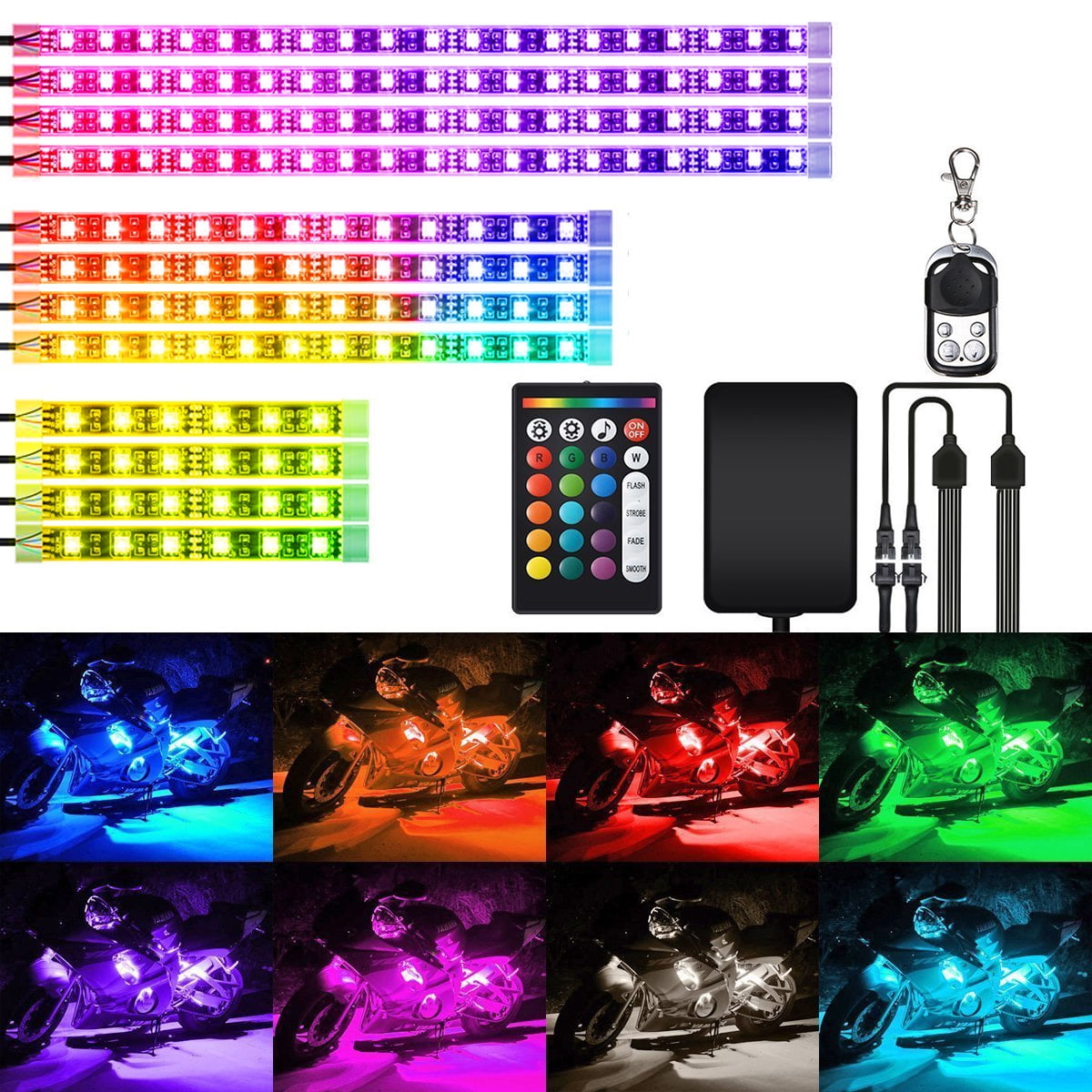 14pc 18 Color Led Wireless Remote Rebel 500 Motorcycle Led Neon Strip Light Kit 