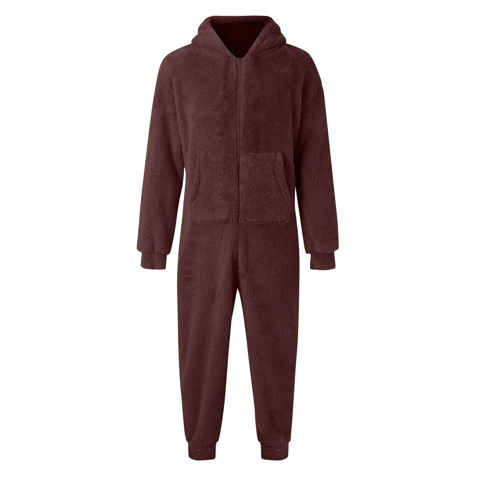 WAENQINLA Men's Warm Fleece Hooded Onesie Jumpsuits Casual Winter One Piece Full Zipper Pajamas Romper Long Sleeve Thermal Loungewear Sleepwear with Pockets