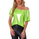thumbnail image 1 of Tops metálicos INSPIRE CHIC para mujeres con hombros al descubierto, manga corta, sueltos, blusa brillante para fiestas, 1 of 6