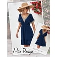 thumbnail image 5 of HUBERY Women Swiss Dot Lace Trim V Neck Short Sleeve Ruffle Hem Mini Dress, 5 of 7