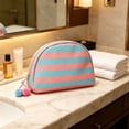 thumbnail image 4 of Portable Makeup Bag, Small Cosmetic Organizer for Travel, Stripe Seashell Storage Pouch, Lightweight Toiletry Bag for Women, Compact Travel Pouch, 4 of 7