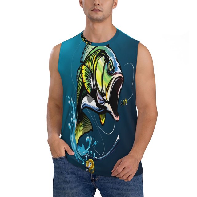 Balery Largemouth Bass Fish Camisetas sin mangas para hombre, absorbe la humedad y protege contra el mal olor.-XX-Large