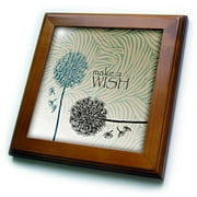 3dRose Inspired Teal Make A Wish Dandelion Flowers - Framed Tile, 6 by 6-inch