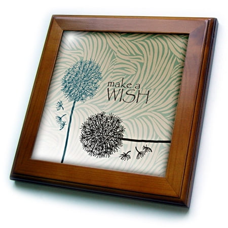 3dRose Inspired Teal Make A Wish Dandelion Flowers - Framed Tile, 6 by 6-inch